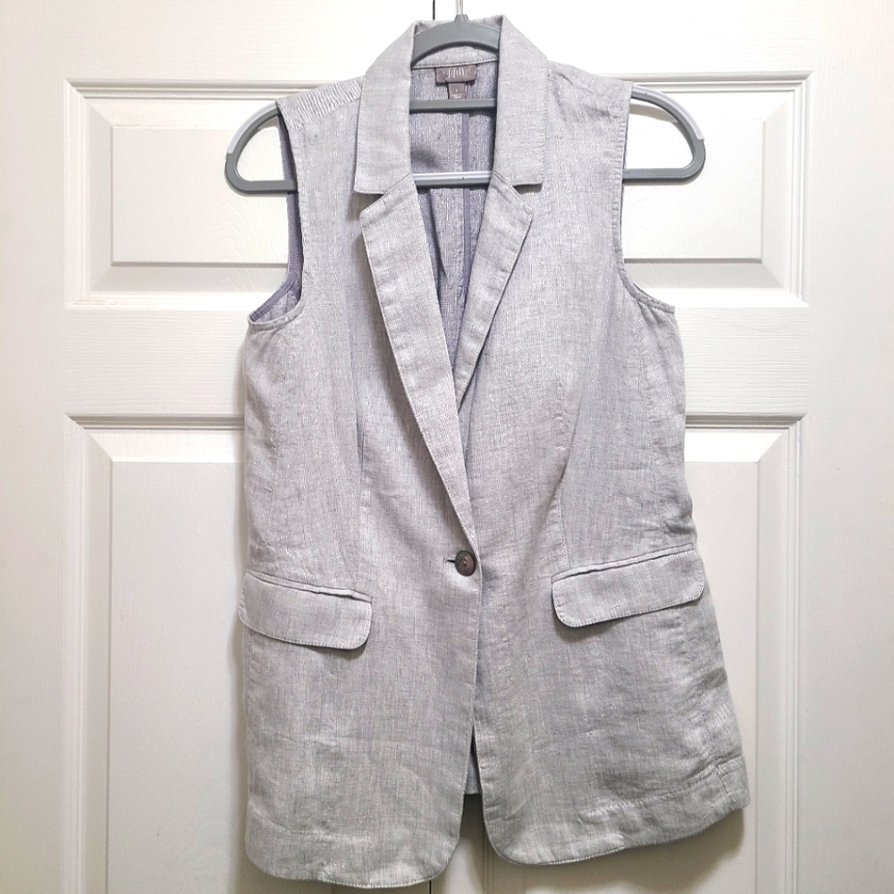 Linen Blend Metallic Tailored‎ Vest size Small J.Jill silver shimmery classy